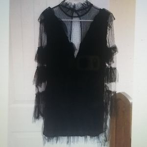 LAYERED RUFFLE DOT MESH DRESS